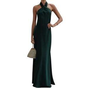 BHLDN Ruby Twist Halter Satin Dark Gown in Green Size 2 New w/o Tag MSRP $248